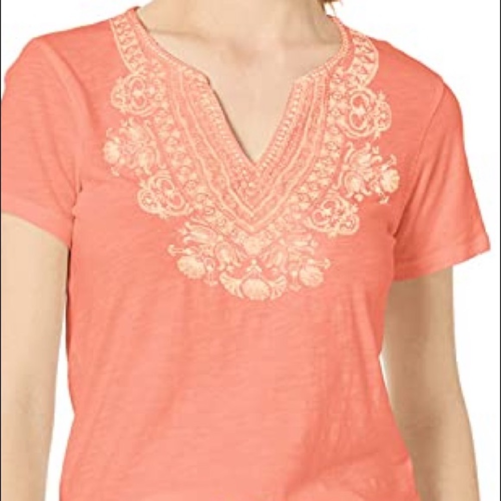 Lucky brand embroidered coral top